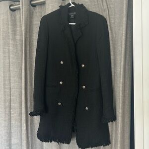Rachel Zoe XS black tweed fringe coat
